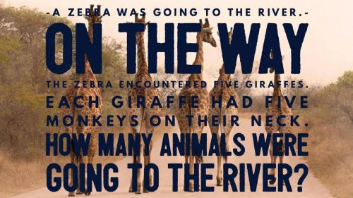 A zebra was going to the river. On the way the zebra encountered five giraffes. Each giraffe had five monkeys on their neck. How many animals were going to the river?