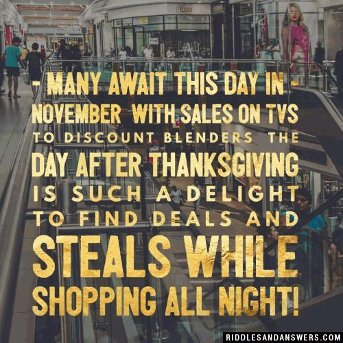 Many await this day in November
With sales on TVs to discount blenders
The day after Thanksgiving is such a delight
To find deals and steals while shopping all night!
