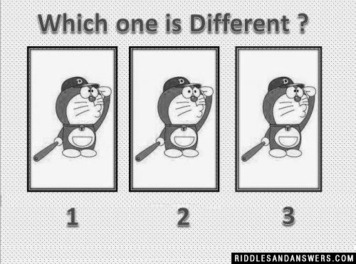 There are three Doraemon images in the given picture. One of them is slightly different than the other two. Can you find out which one is different? 