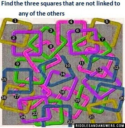 Can you find out which of the squares in the picture are not linked with any other squares? 