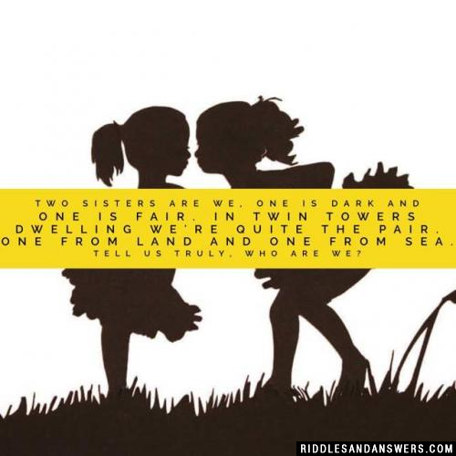 Two sisters are we, one is dark and one is fair. In twin towers dwelling we're quite the pair. One from land and one from sea. Tell us truly, who are we?