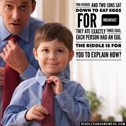 Two fathers and two sons sat down to eat eggs for breakfast. They ate exactly three eggs, each person had an egg. The riddle is for you to explain how?