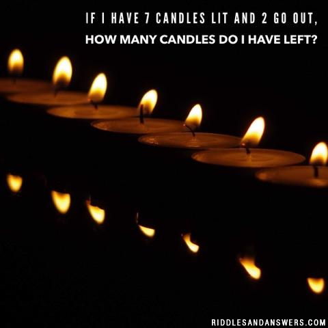 If I have 7 candles lit and 2 go out, how many candles do I have left?