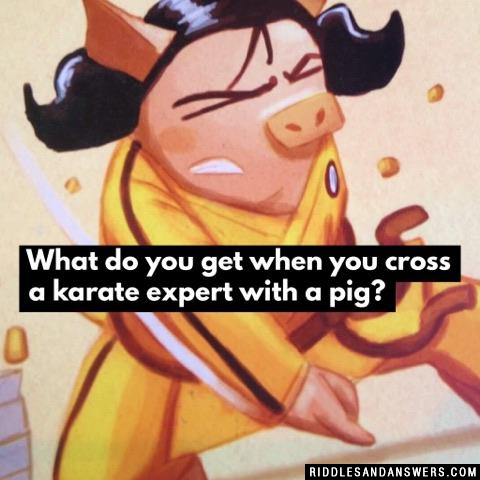 What do you get when you cross a karate expert with a pig?